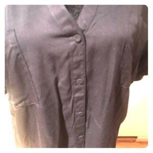 Black button down blouse with 3/4 inch sleeves